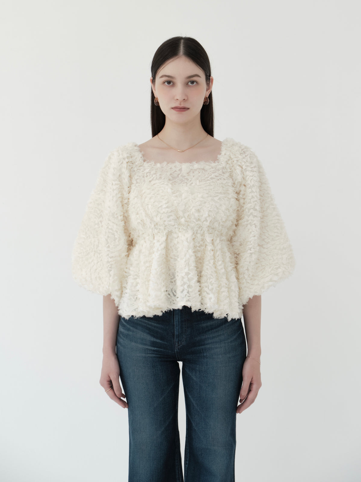 feather jacquard peplum blouse