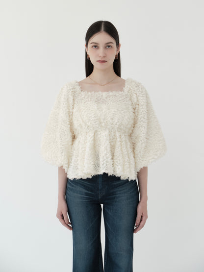 feather jacquard peplum blouse