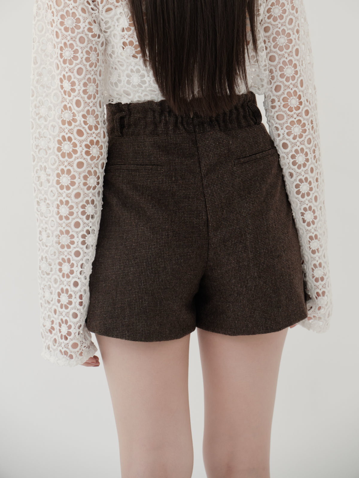 wool blend classic check shorts