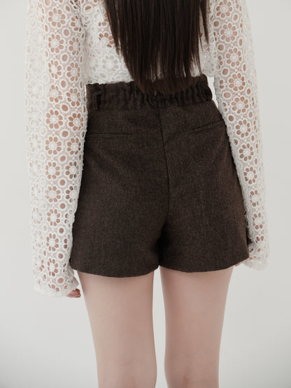 wool blend classic check shorts