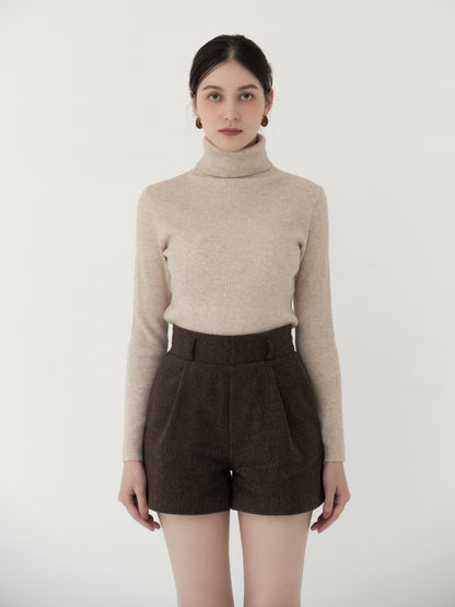 wool blend classic check shorts