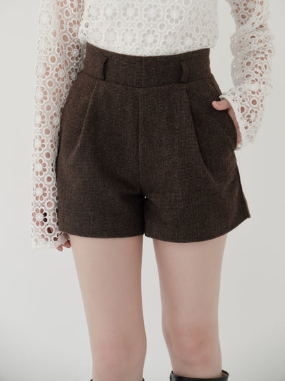 wool blend classic check shorts