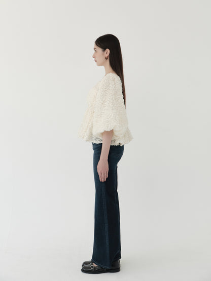 feather jacquard peplum blouse