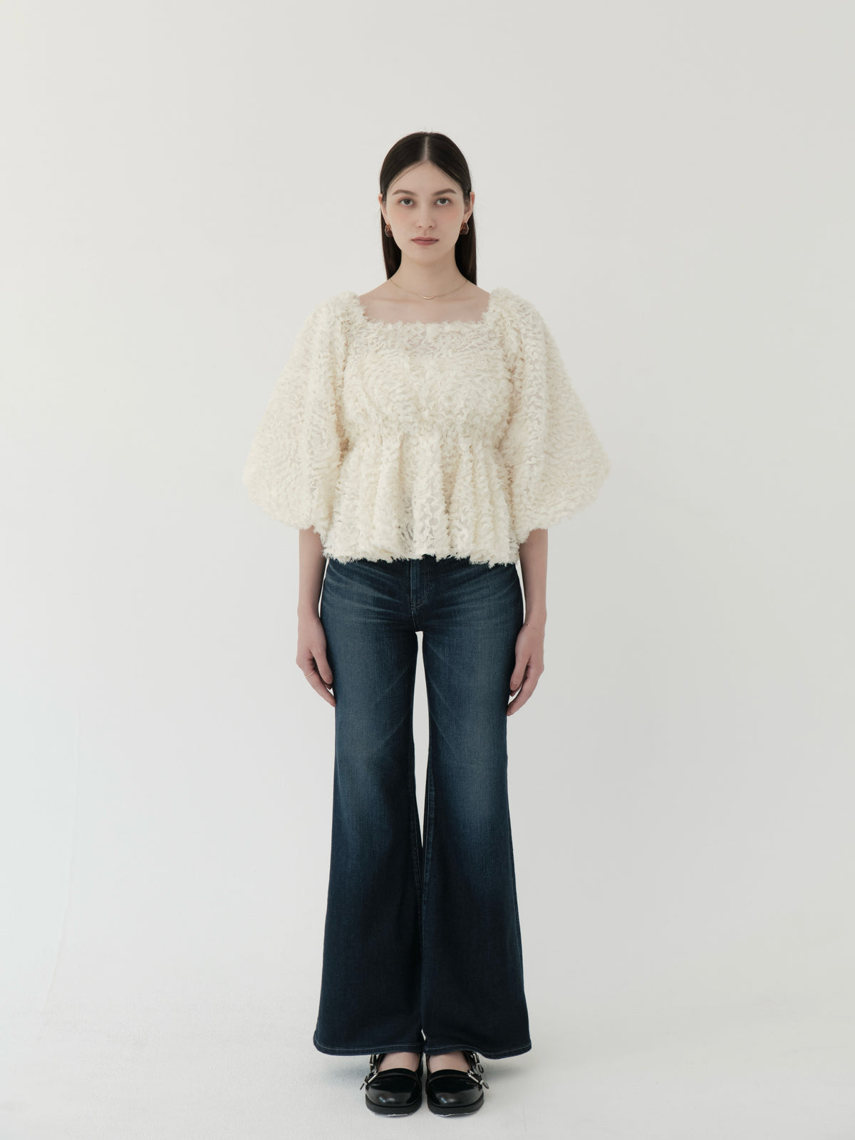 feather jacquard peplum blouse