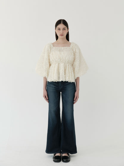 feather jacquard peplum blouse