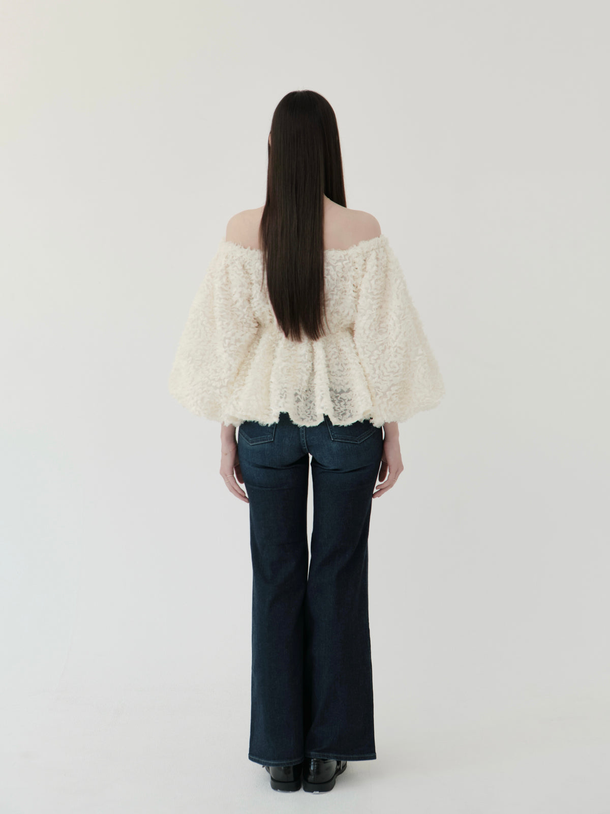 feather jacquard peplum blouse