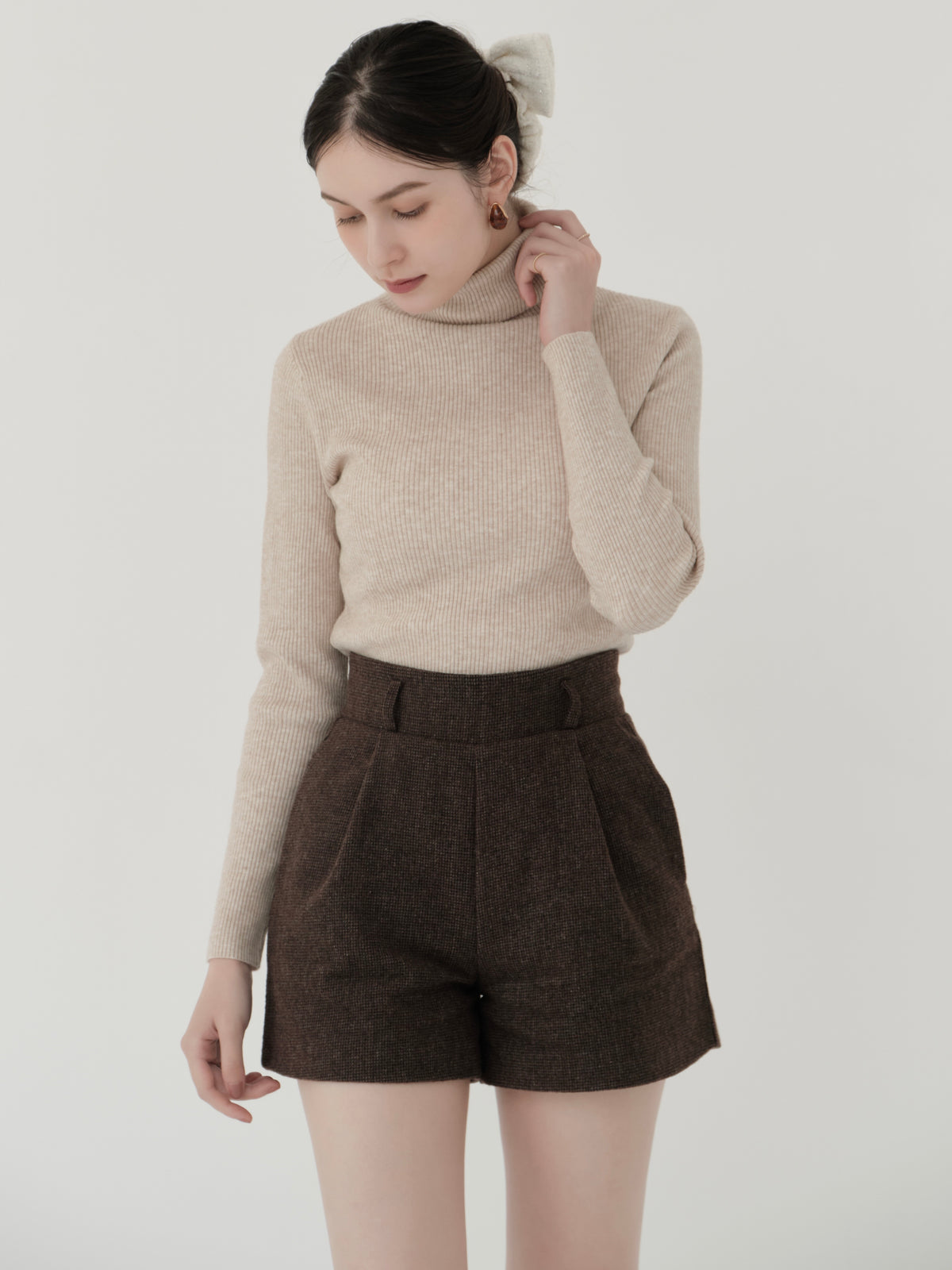 wool blend classic check shorts