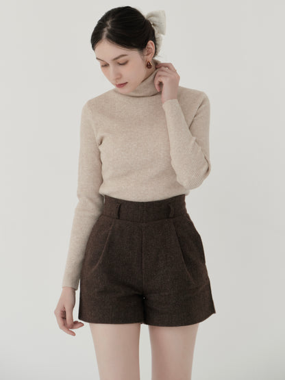 wool blend classic check shorts
