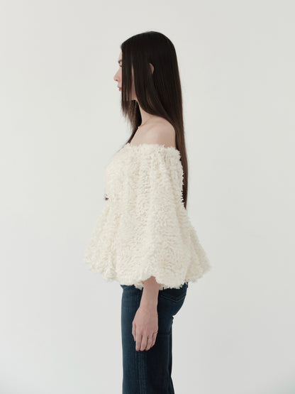 feather jacquard peplum blouse