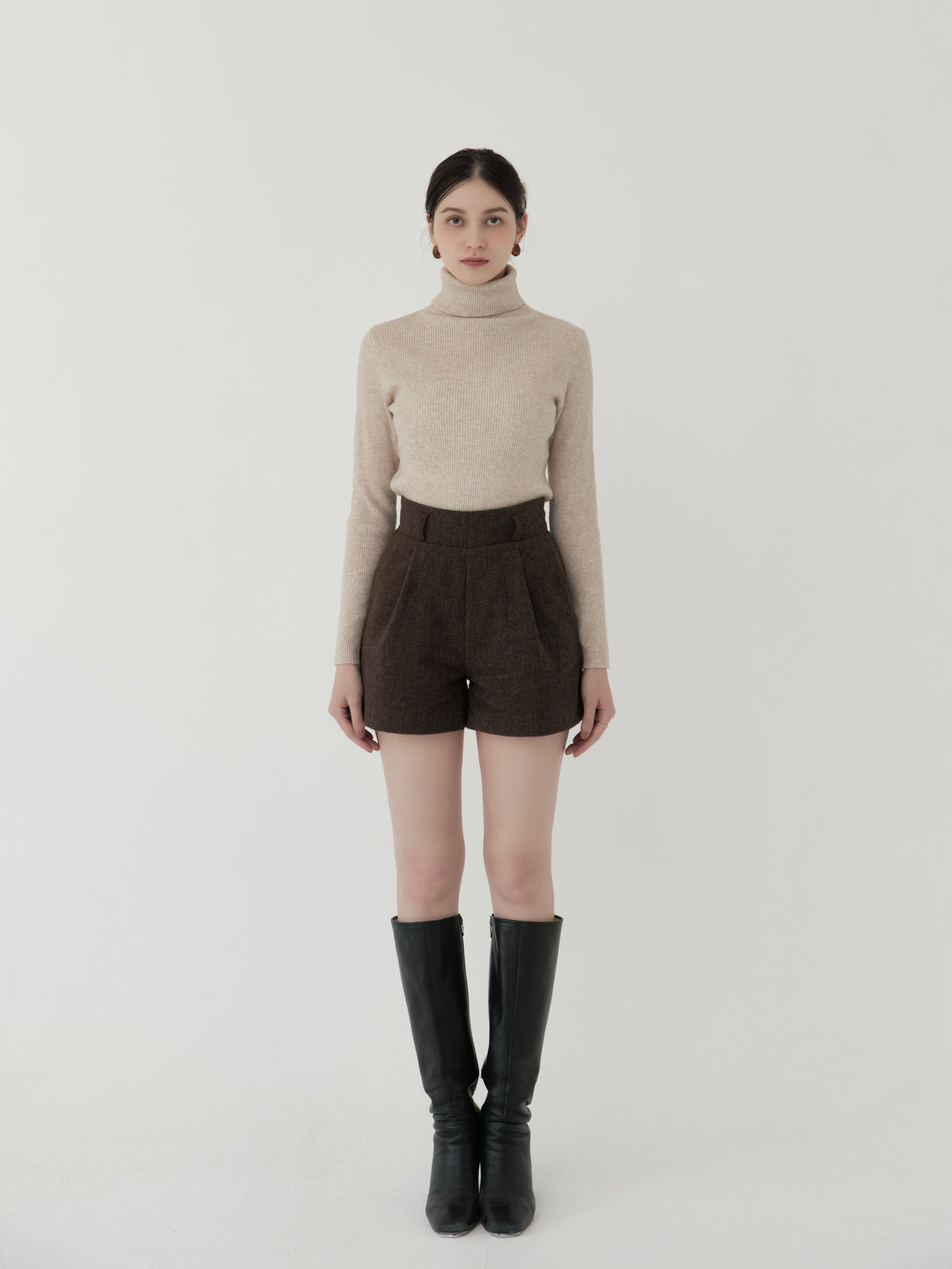 wool blend classic check shorts