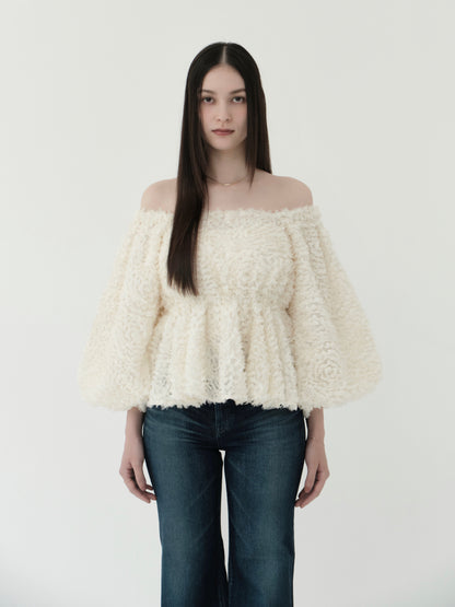 feather jacquard peplum blouse