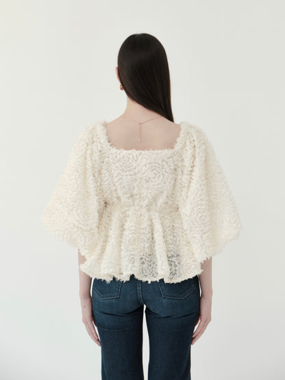 feather jacquard peplum blouse