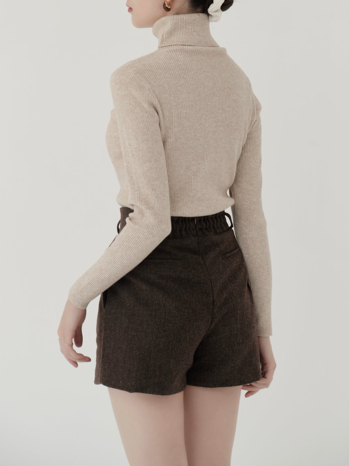 wool blend classic check shorts