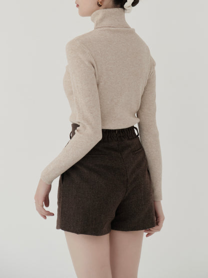 wool blend classic check shorts
