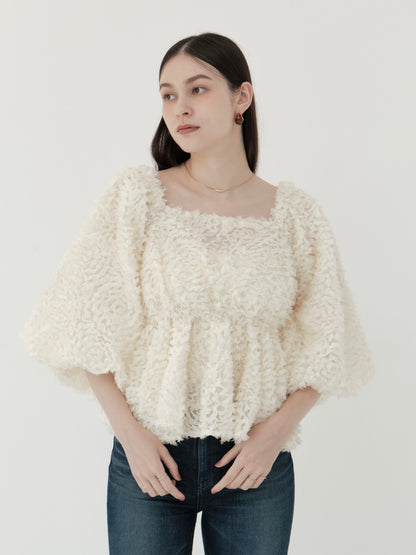 feather jacquard peplum blouse