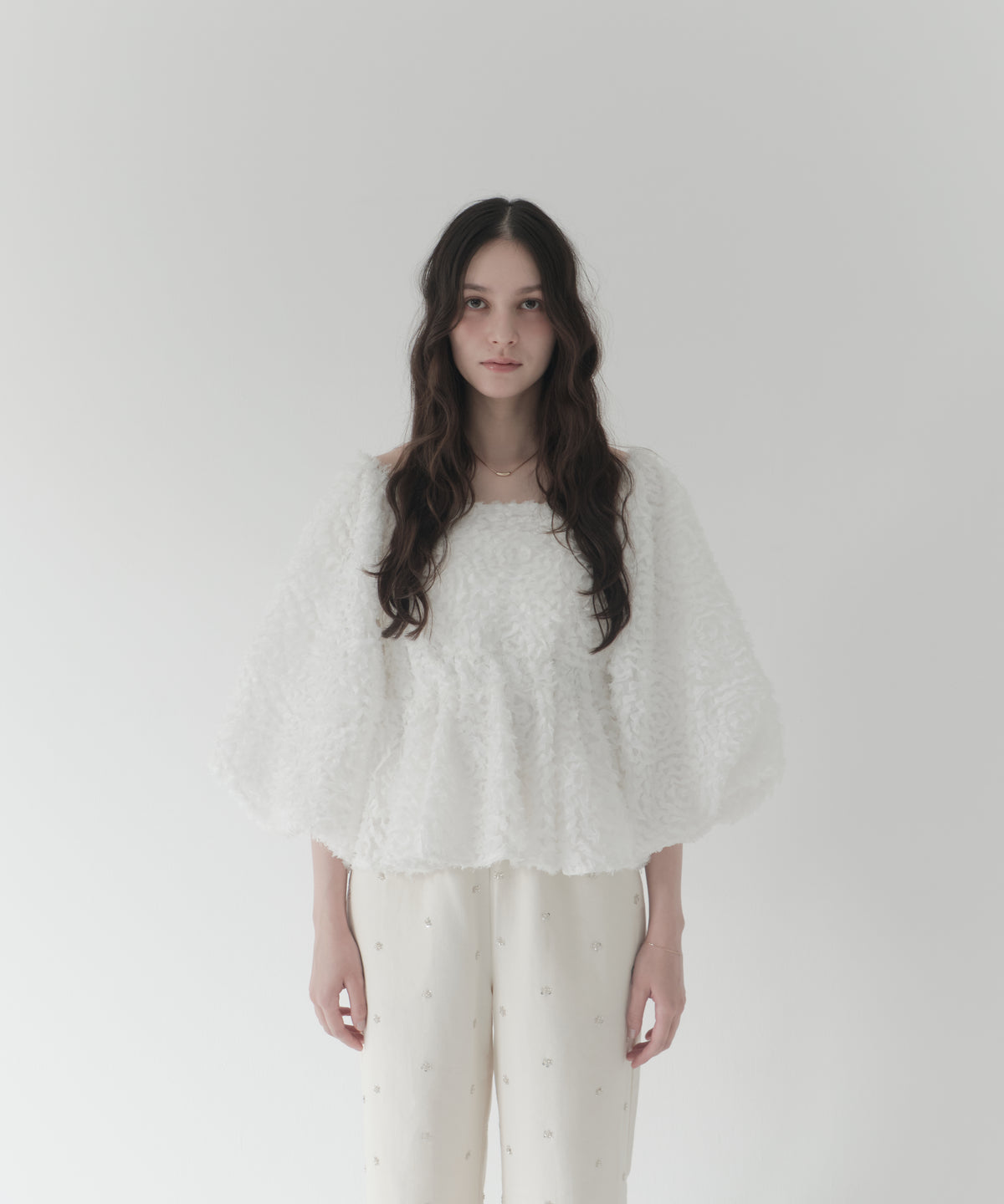 feather jacquard peplum blouse