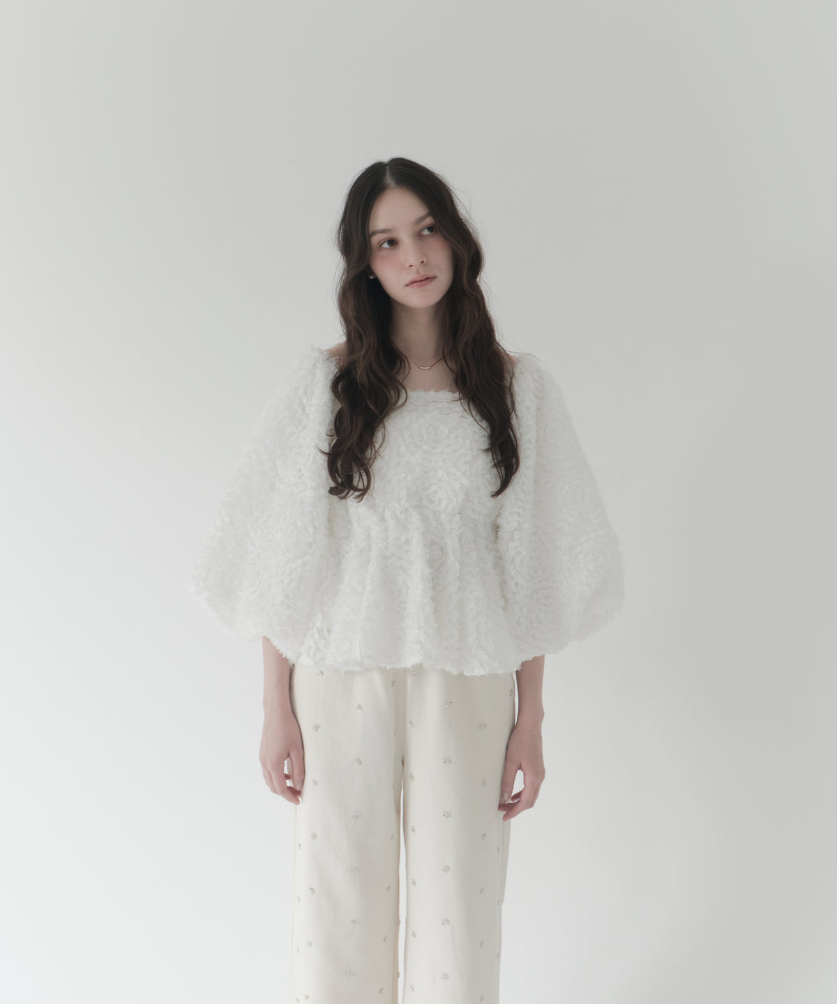 feather jacquard peplum blouse