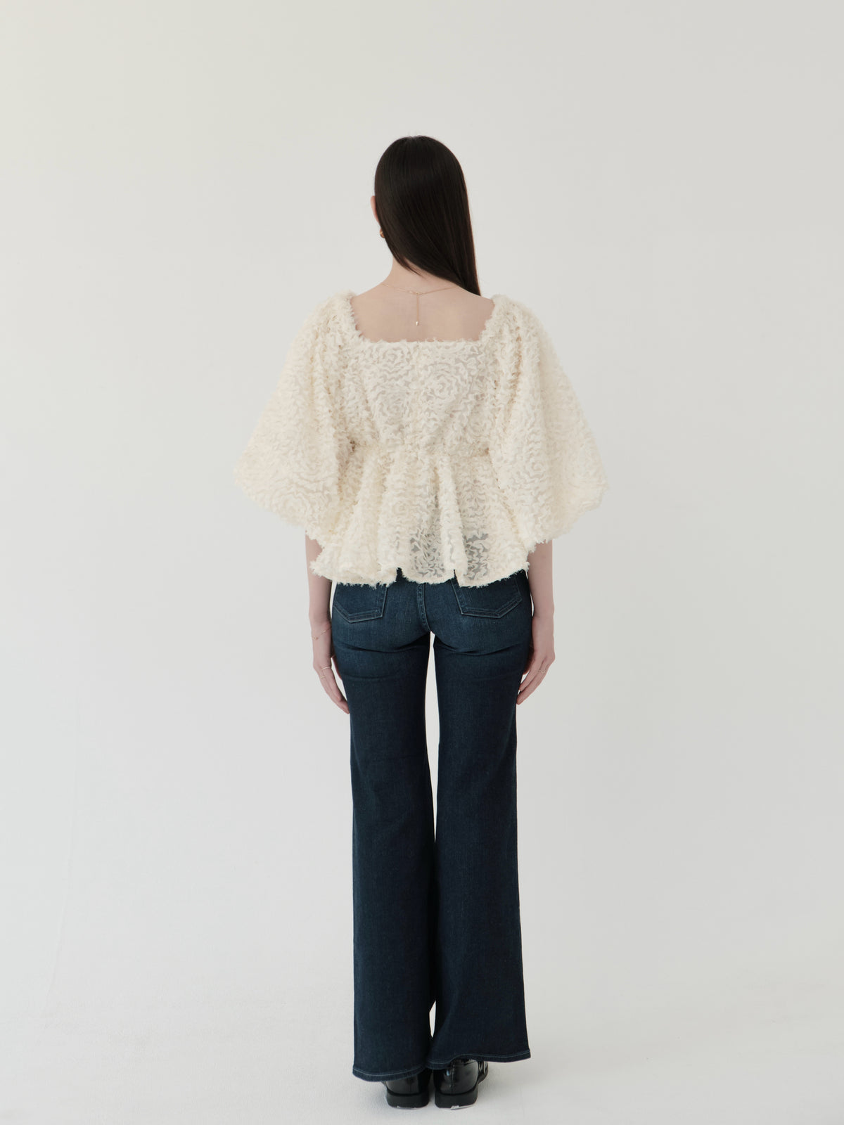 feather jacquard peplum blouse