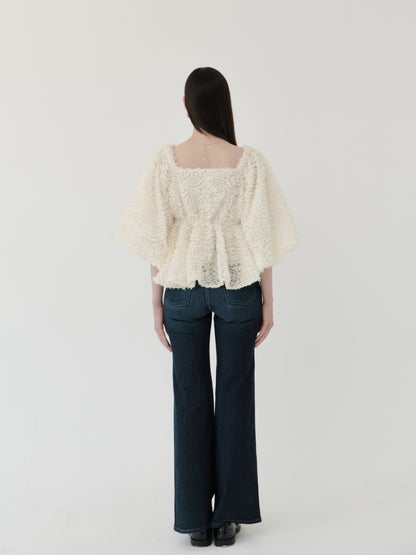 feather jacquard peplum blouse