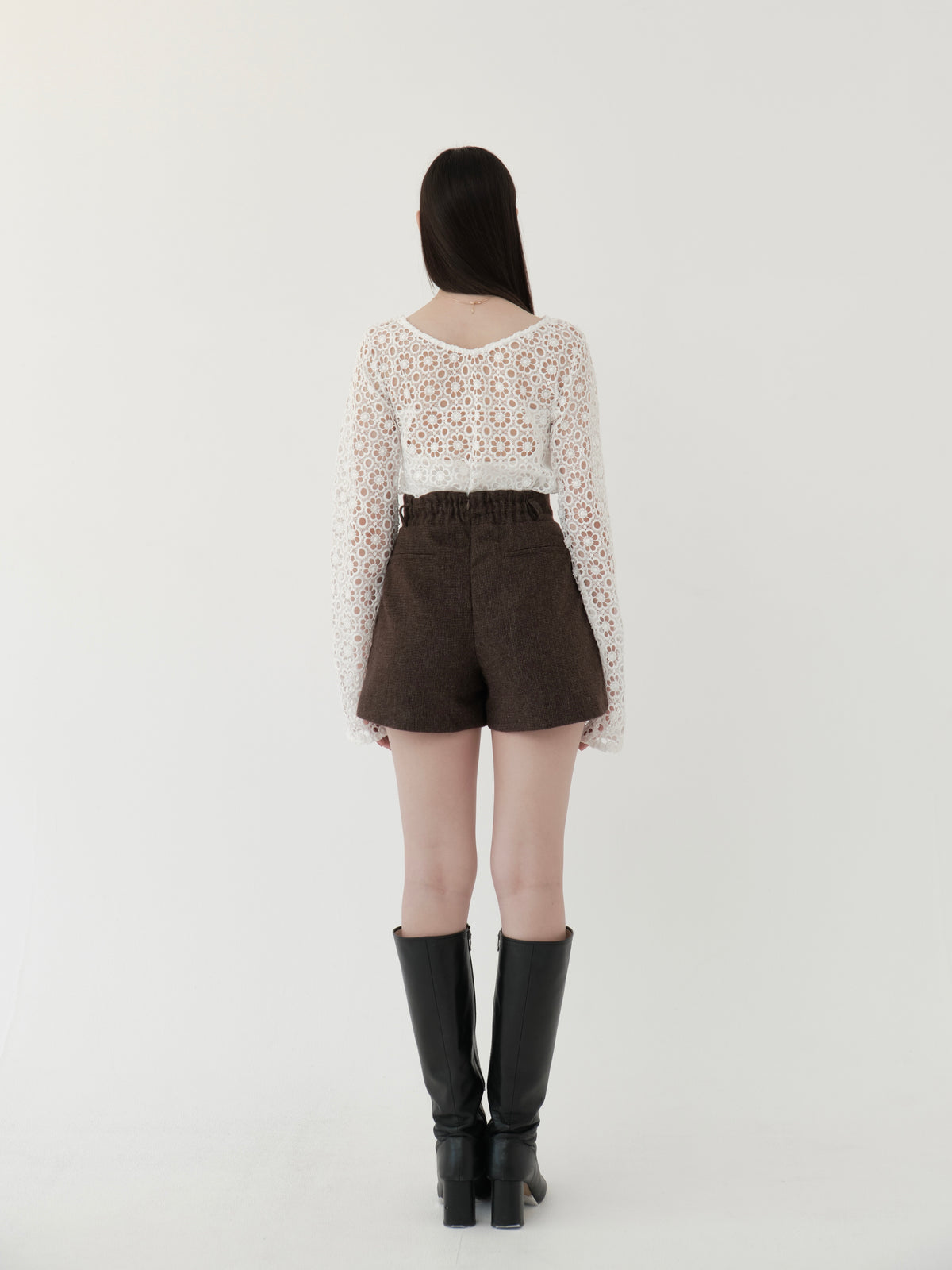 wool blend classic check shorts