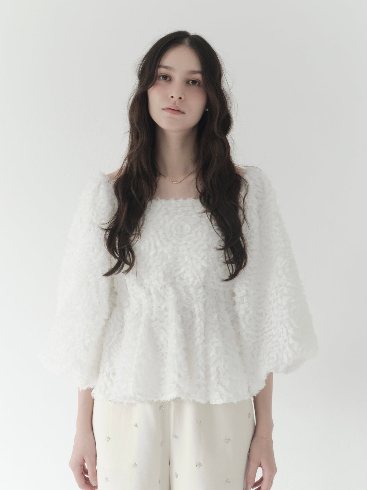 feather jacquard peplum blouse