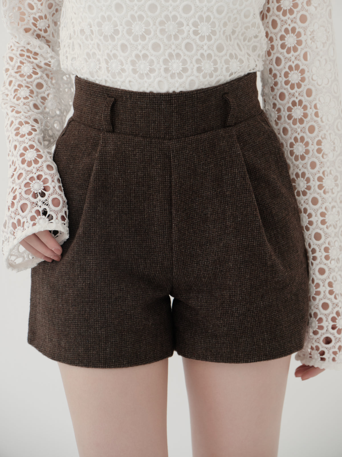 wool blend classic check shorts