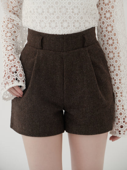 wool blend classic check shorts