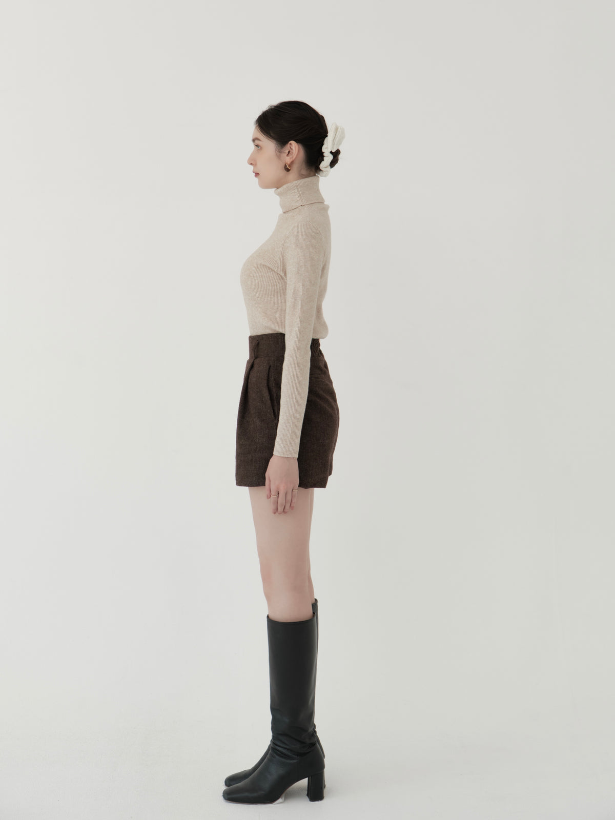 wool blend classic check shorts