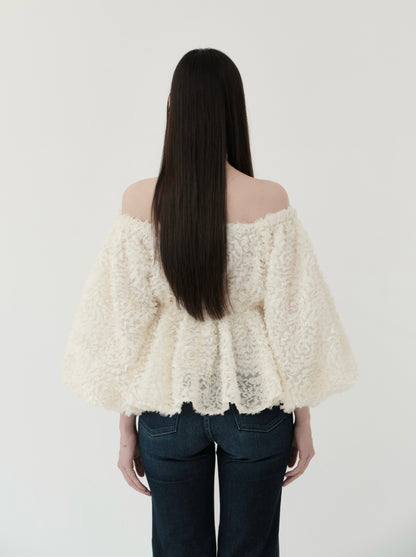 feather jacquard peplum blouse
