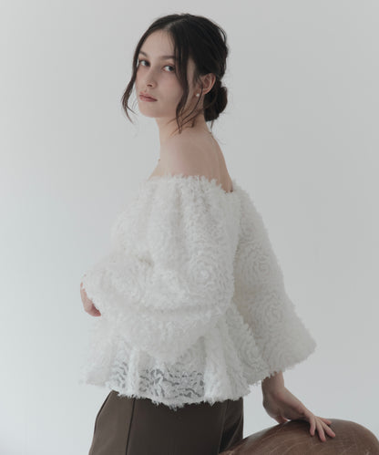 feather jacquard peplum blouse