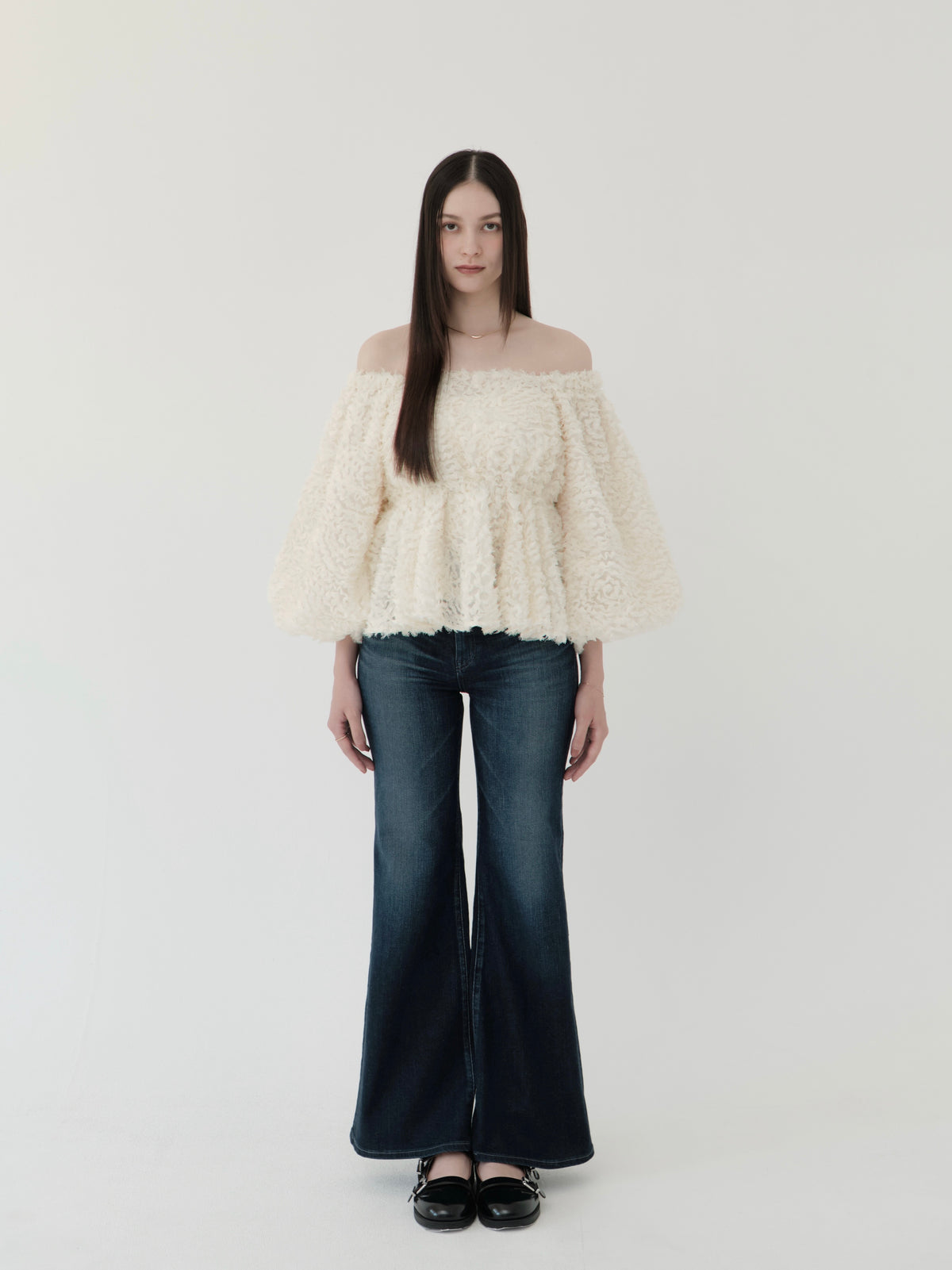 feather jacquard peplum blouse