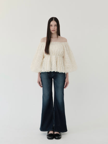 feather jacquard peplum blouse