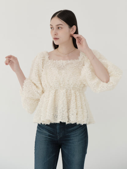 feather jacquard peplum blouse