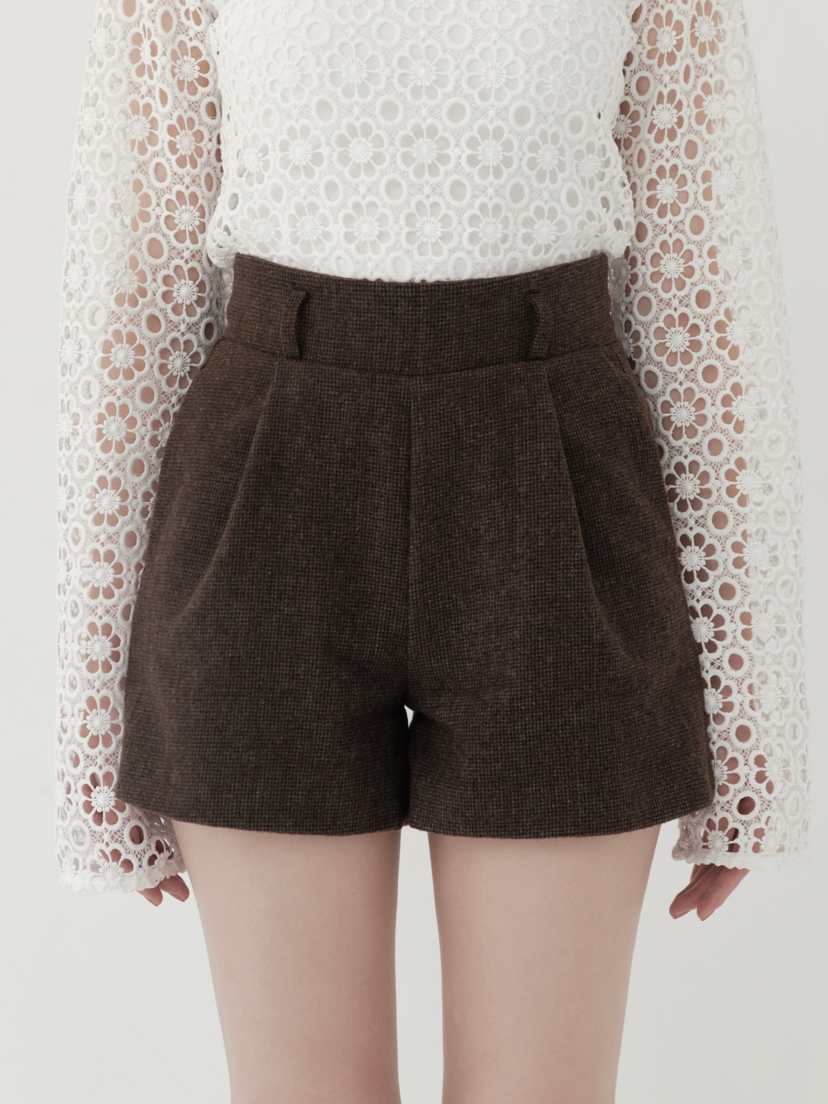 wool blend classic check shorts