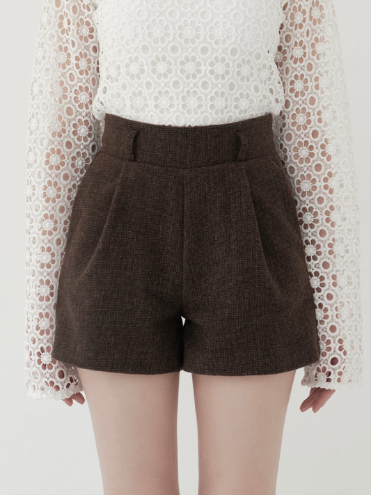 wool blend classic check shorts