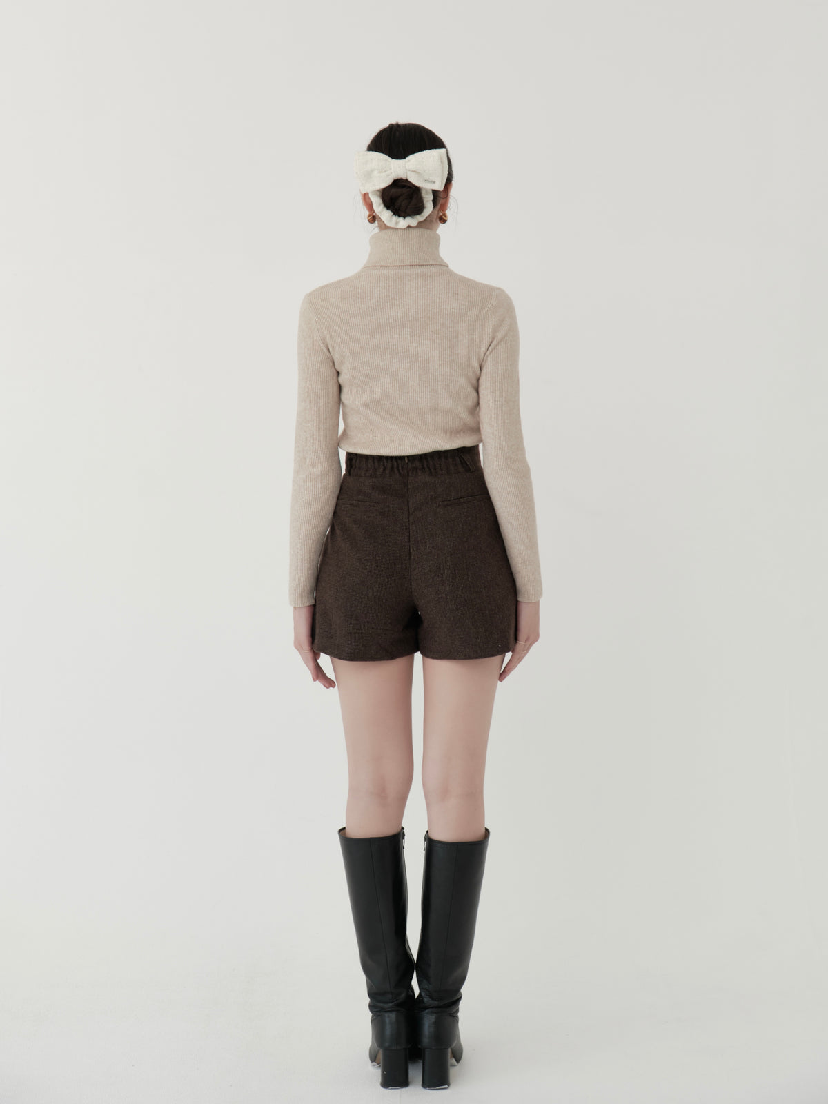 wool blend classic check shorts