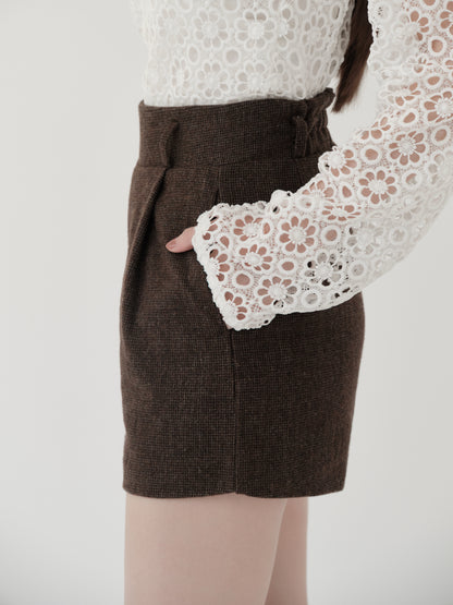 wool blend classic check shorts