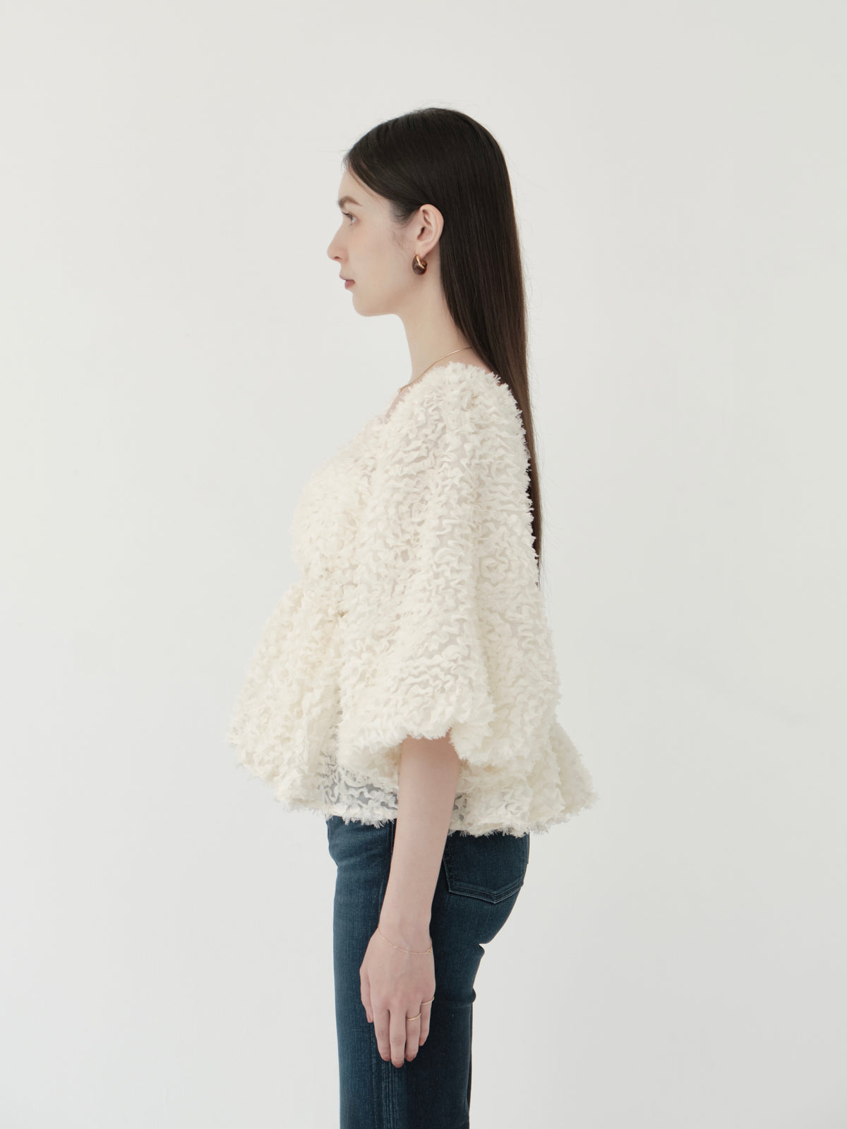 feather jacquard peplum blouse