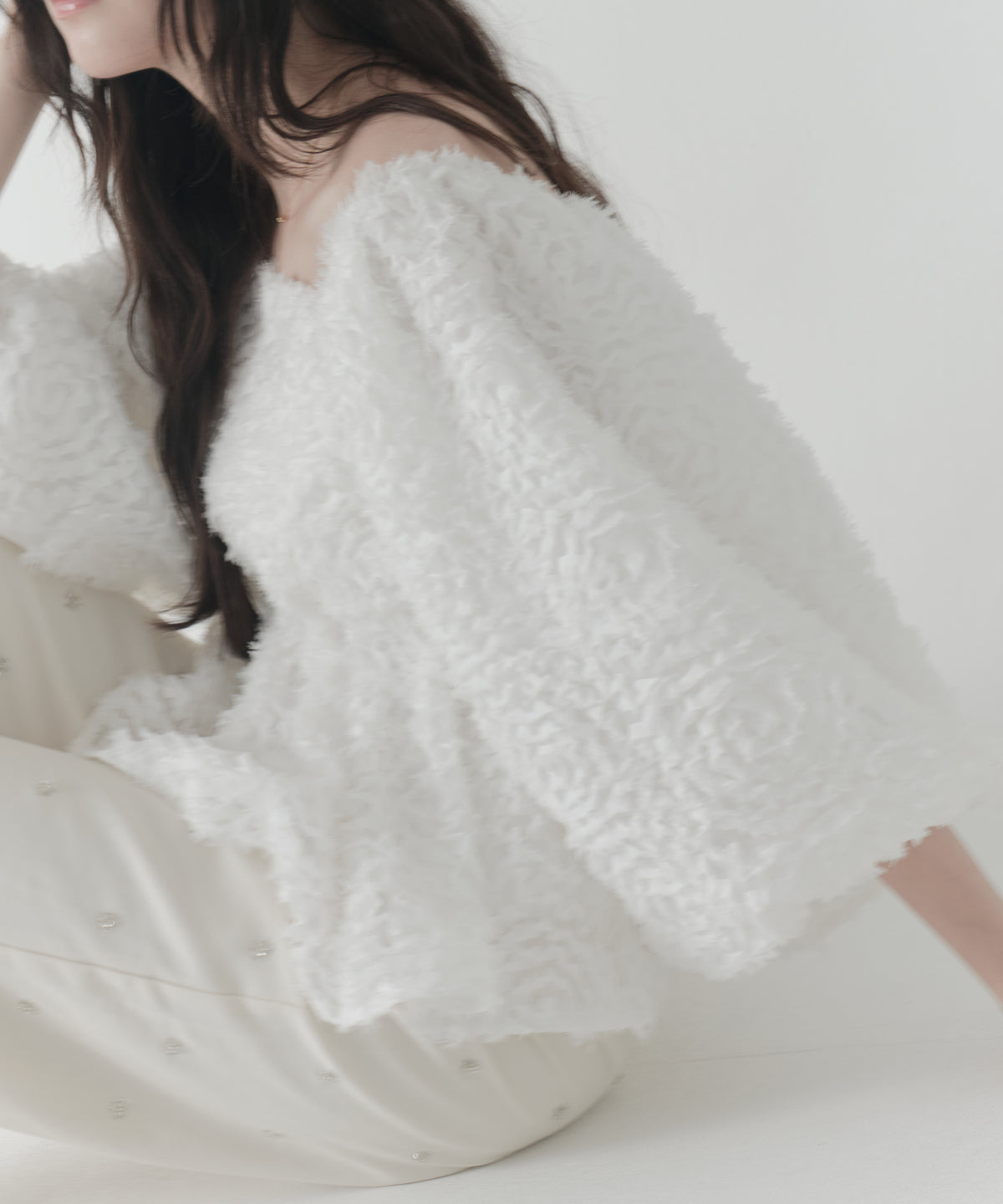 feather jacquard peplum blouse