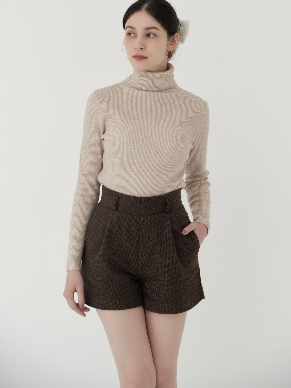 wool blend classic check shorts