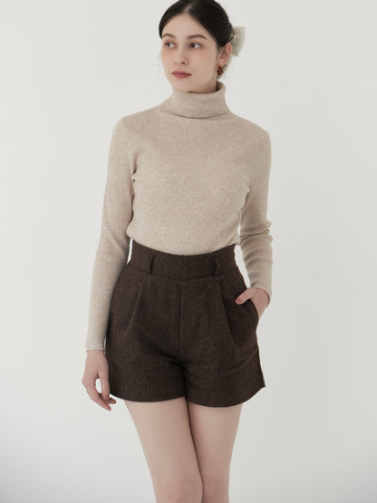 wool blend classic check shorts