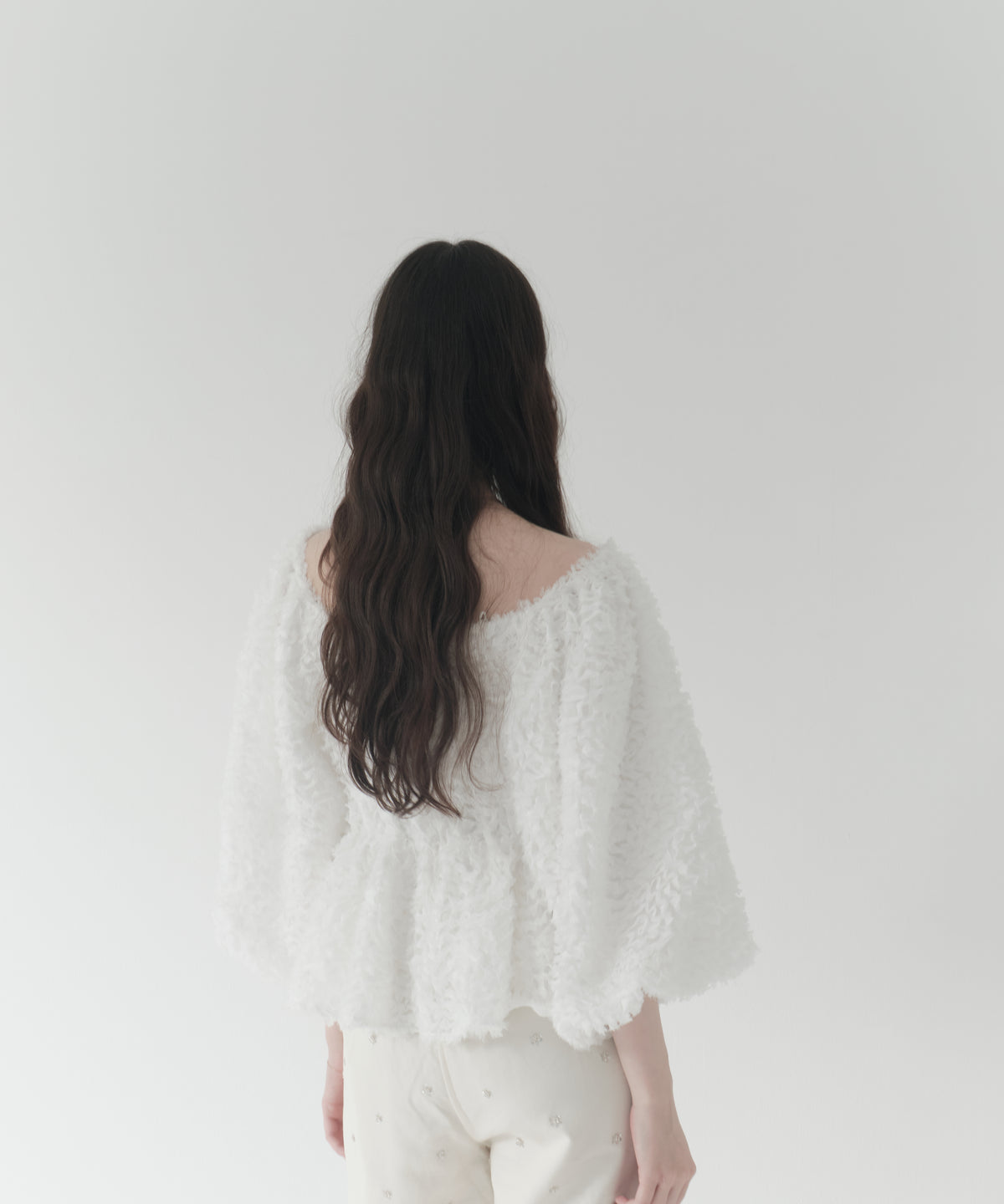 feather jacquard peplum blouse