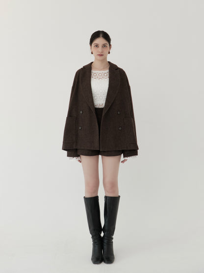 wool blend classic check shorts